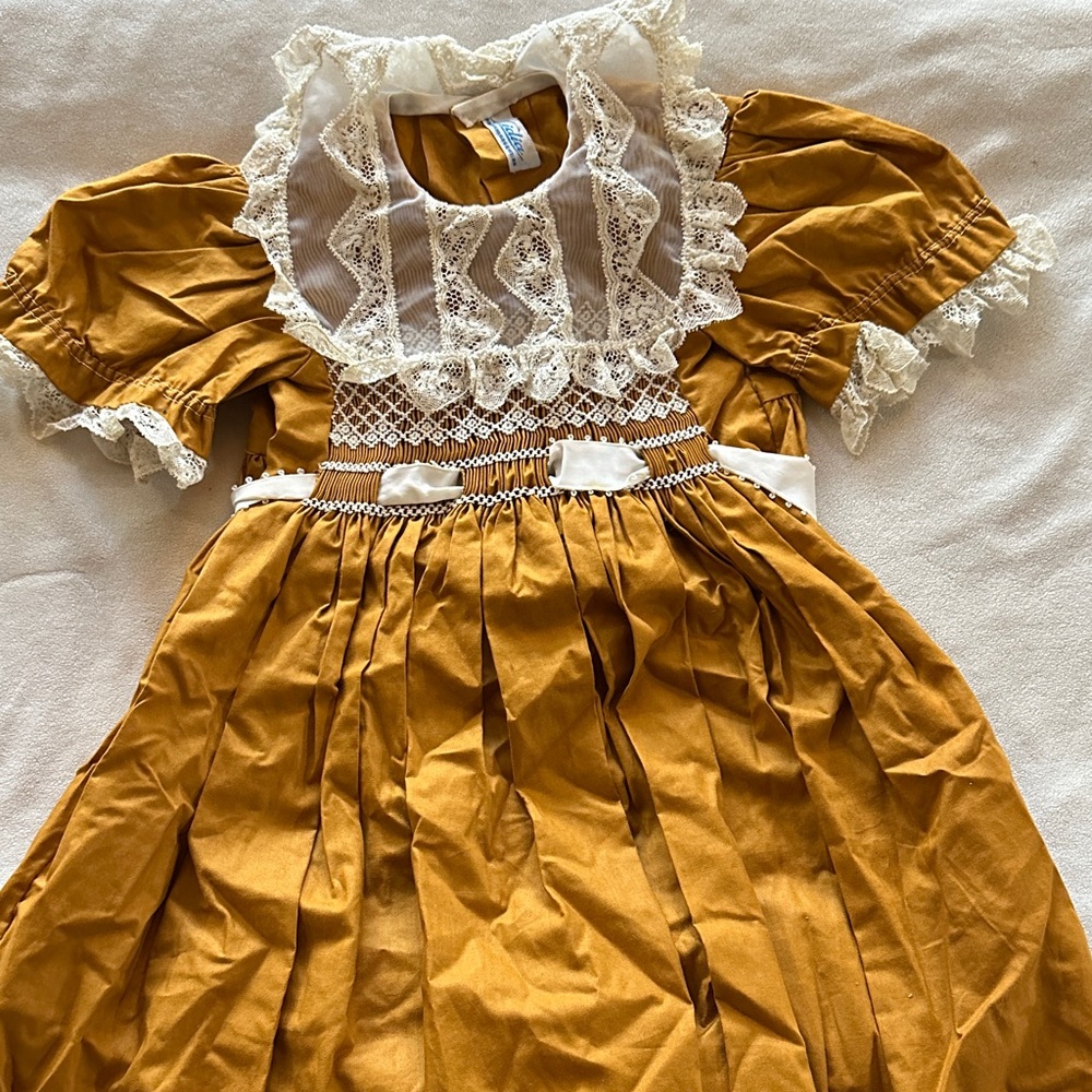 Charming Mustard Kids Dress with Lace Details